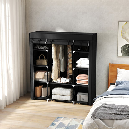Portable Wardrobe, Foldable Fabric Wardrobe, 150 x 43 x 162.5cm, Clothes Storage Organiser with Hanging Rail, Shelves