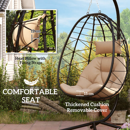 Hanging Egg Chair Outdoor Indoor Garden Swing Chair with Folding Basket, Thickened Cushion, Garden Hanging Chair with Stand