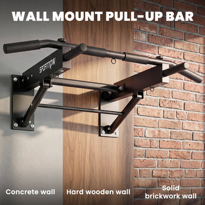 Pull Up Bar Wall Mounted Chin Up Bar with Folding Design, 3 Hooks for Resistance Bands, Supports up to 120 kg, Black