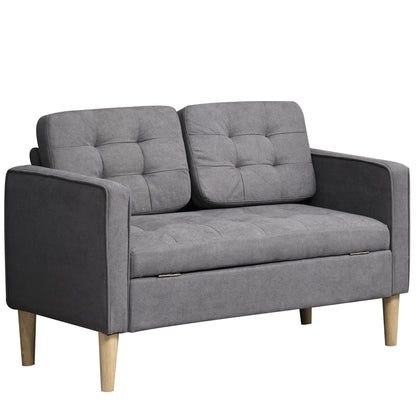 2 Seater Storage Sofa, Fabric Couch with Hidden Under Seat Storage, Thick Cushions
