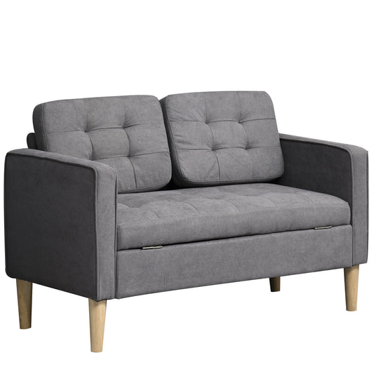 2 Seater Storage Sofa, Fabric Couch with Hidden Under Seat Storage, Thick Cushions
