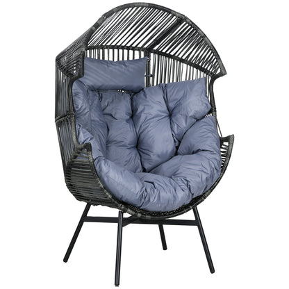 String Rattan Egg Chair, with Padded Seat Cushion - Grey/Black