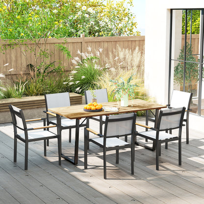 6 Seater Wooden Garden Dining Table, 175 x 80 cm Rectangular Outdoor Dining Table with 5cm Parasol Hole and Slatted Top