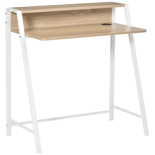 Writing Desk Computer Table Home Office PC Laptop Workstation Storage Shelf 84L x 45W cm White and Oak