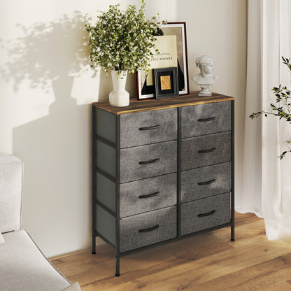 Fabric Chest of Drawers, Industrial Bedroom Dresser with 8 Fabric Drawers, Steel Frame and Wooden Top for Nursery