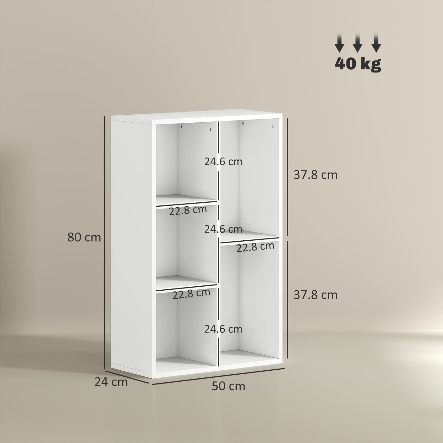 2-Tier Bookshelf with 5 Compartments - White
