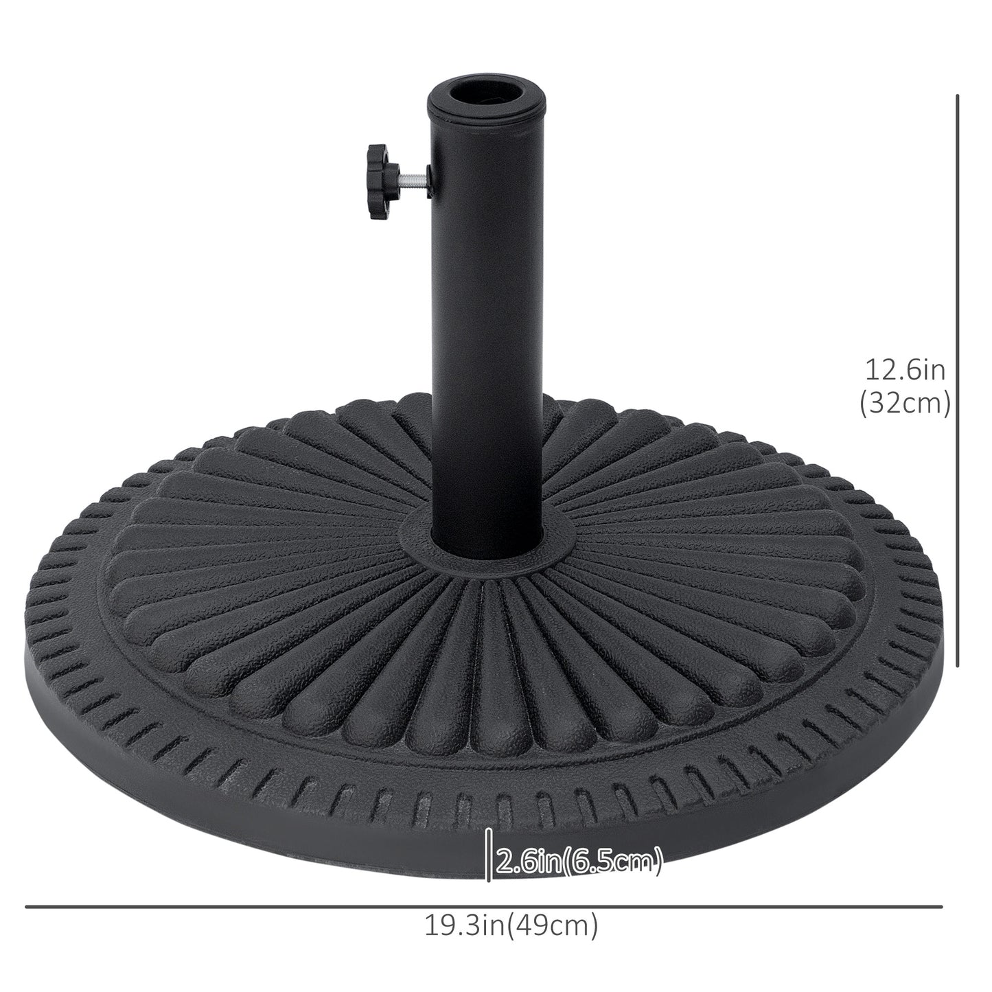 14kg Round Cement Parasol Base Umbrella Weight Stand Holder Fits Φ35mm,Φ38mm,Φ48mm Pole for Patio Outdoor Garden - Black