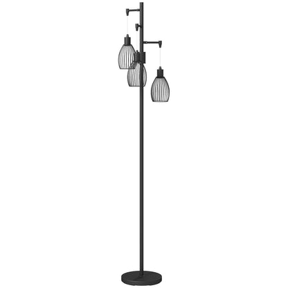 3-Light LED Floor Lamp, 170cm Industrial Dimmable Standing Lamp with Steel Wire Cage Lampshades, 2700K for Living Room