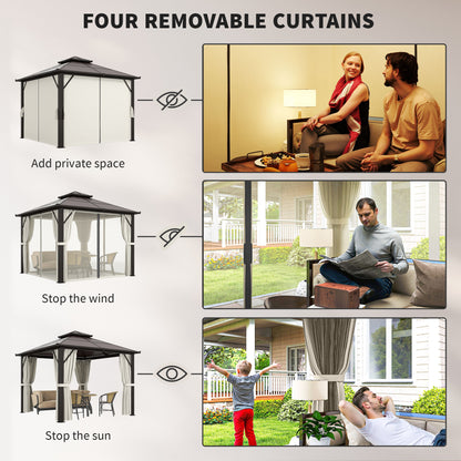 3 x 3(m) Hardtop Gazebo Canopy with UPF30+ Double Polycarbonate Roof, Aluminium Frame Garden Gazebo Permanent Pavilion