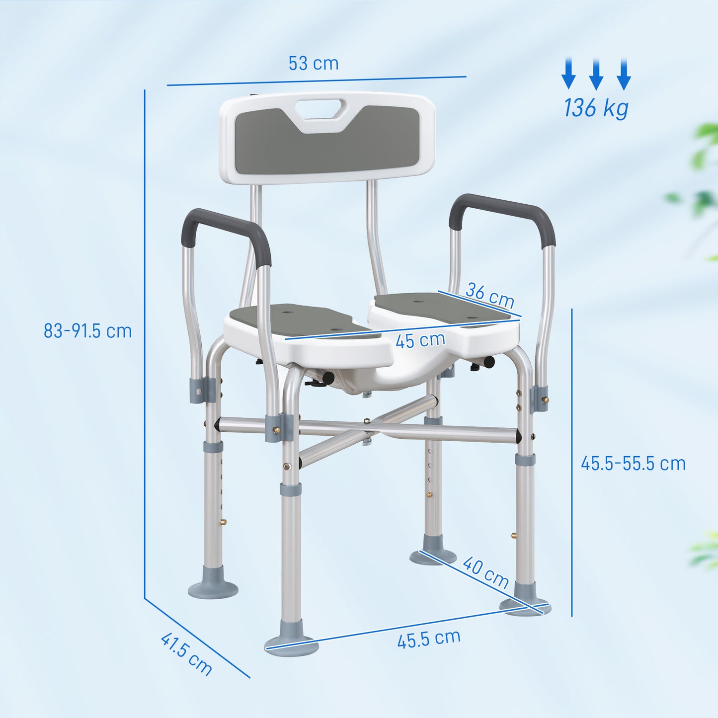 Shower Chair with Hygiene Cut-Out Seat and Reinforced Crossbars