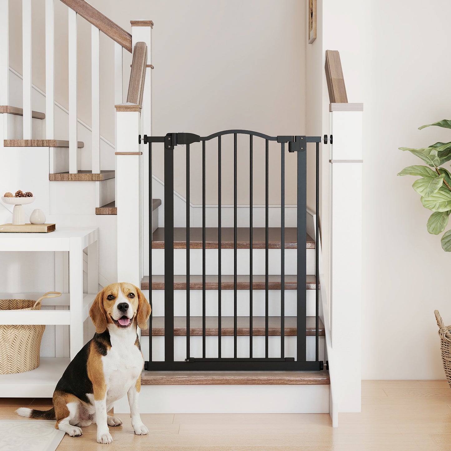 Pressure Fit Dog Stair Gate No Drilling Safety Gate Auto Close for Doorways, Hallways, 74-80cm Adjustable, 94cm Tall, Black