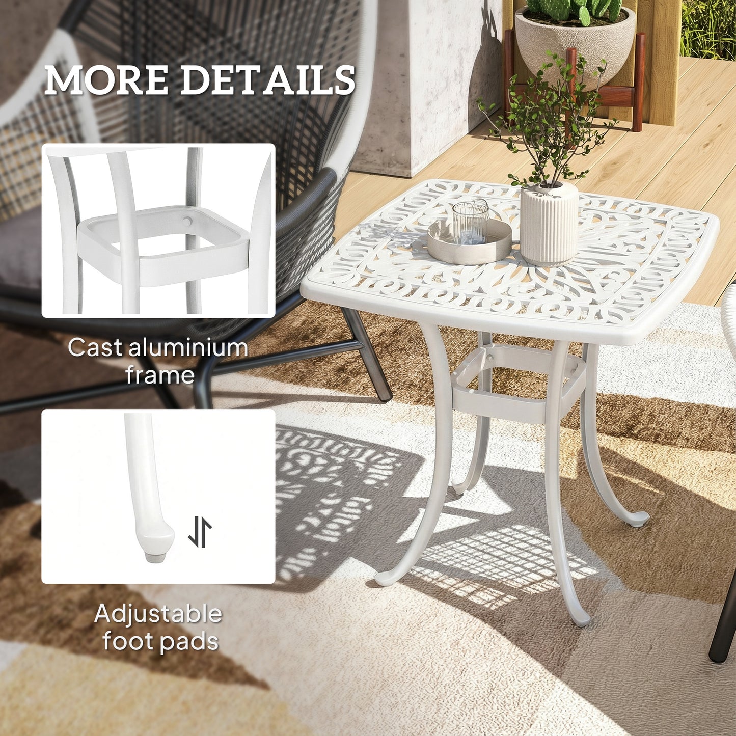 Outdoor Garden Table with 38mm Dia. Umbrella Hole, Cast Aluminium Patio End Table with Anti-slip Foot Pads for Garden
