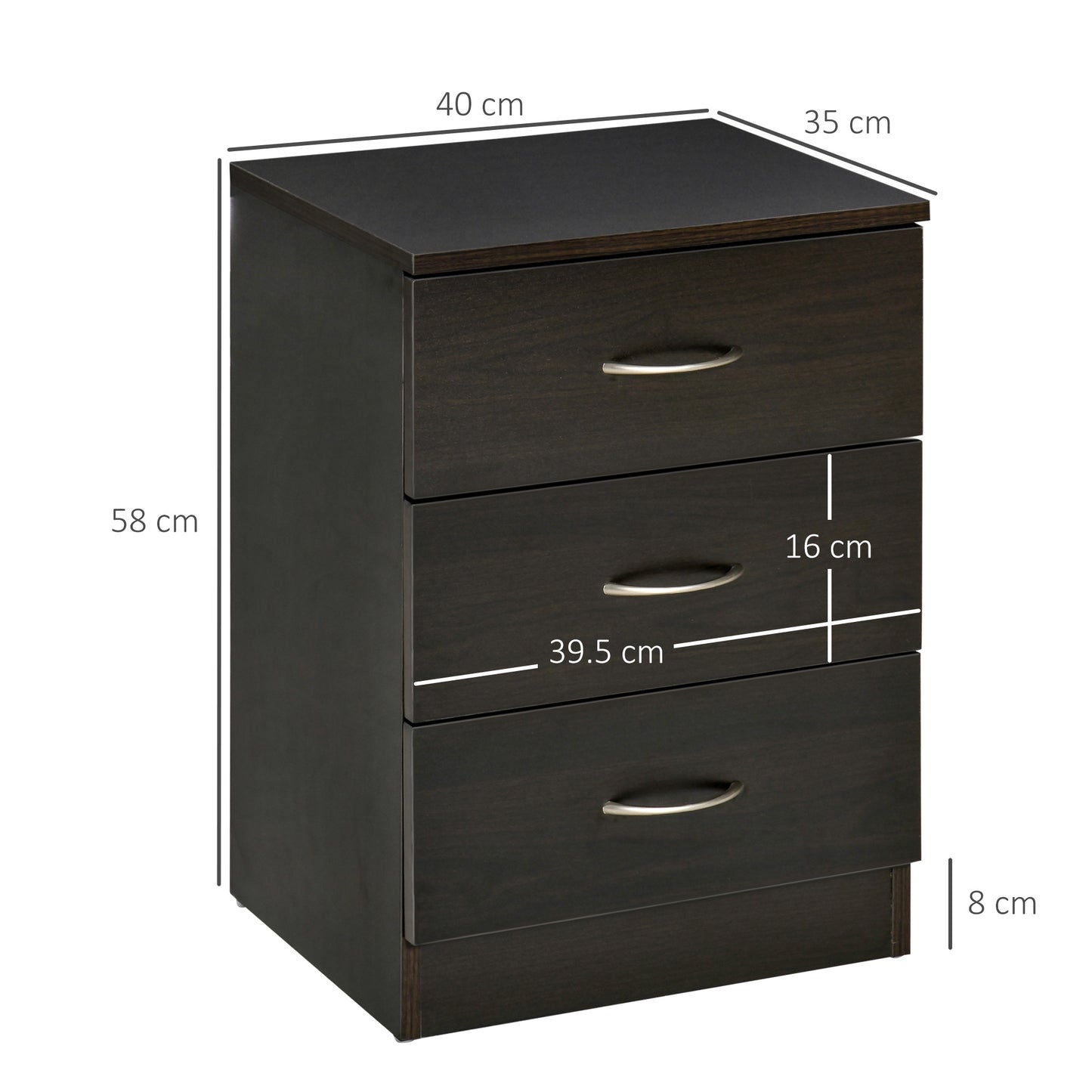 Three-Drawer Simple Bedside Table - Black