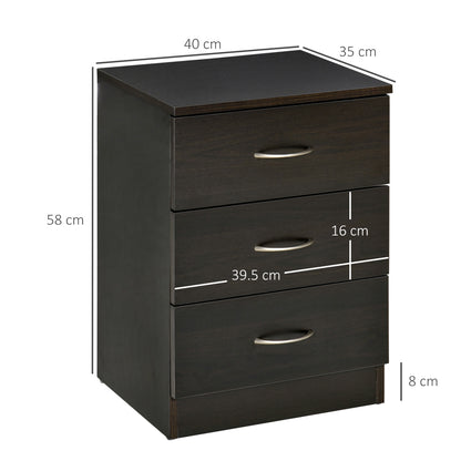 Three-Drawer Simple Bedside Table - Black