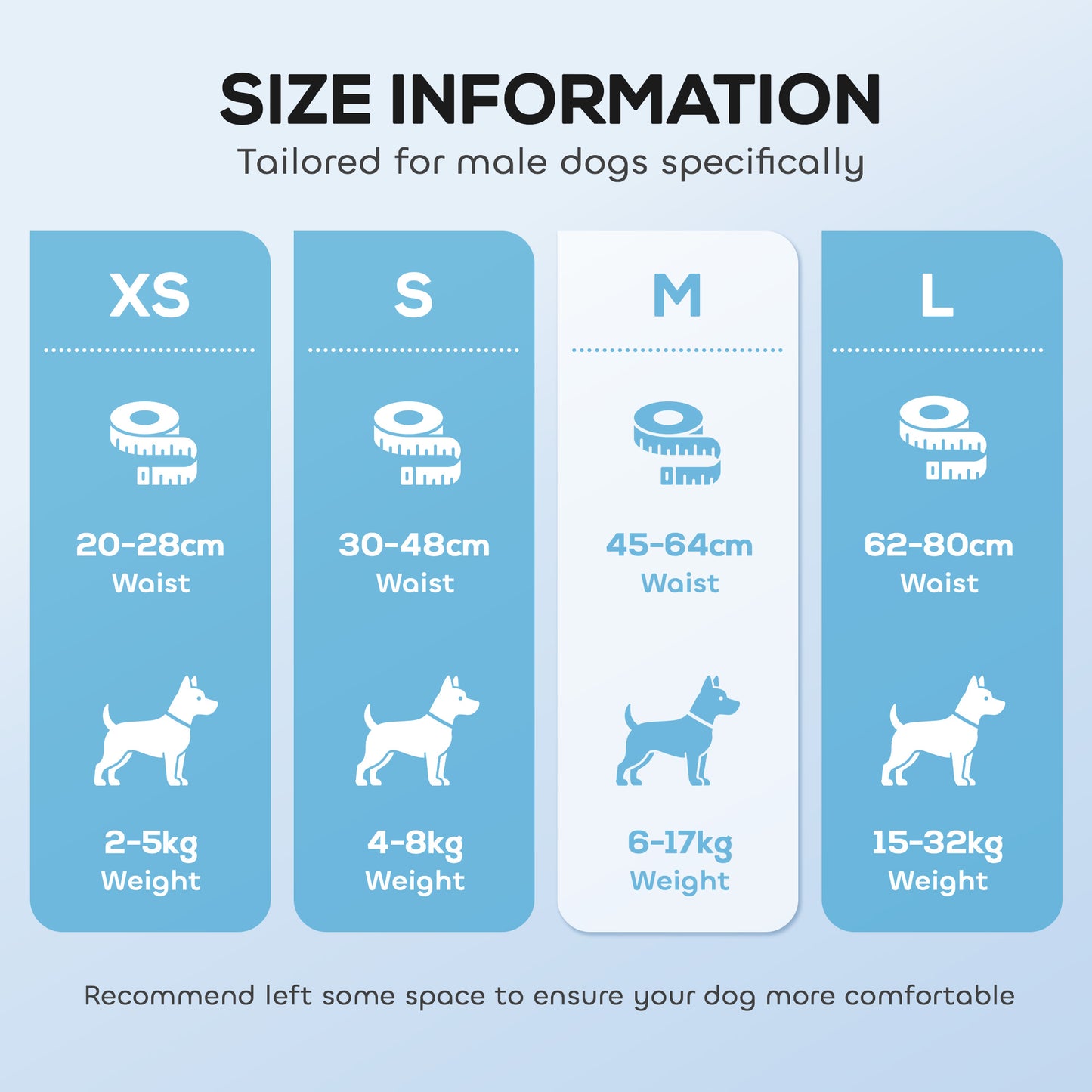 Dog Diapers Super Absorbent Leak-Proof Dog Nappies for Male Dogs Size M 45-64 cm Waist