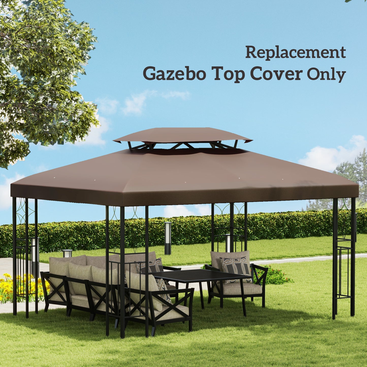 3x4m Gazebo Replacement Roof Canopy 2 Tier Top UV Cover Garden Patio Outdoor Sun Awning Shelters, Brown (TOP COVER ONLY)