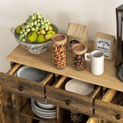 Sideboard with Rubberwood Top and Adjustable Shelves for Dining Room, Kitchen - Rustic Brown