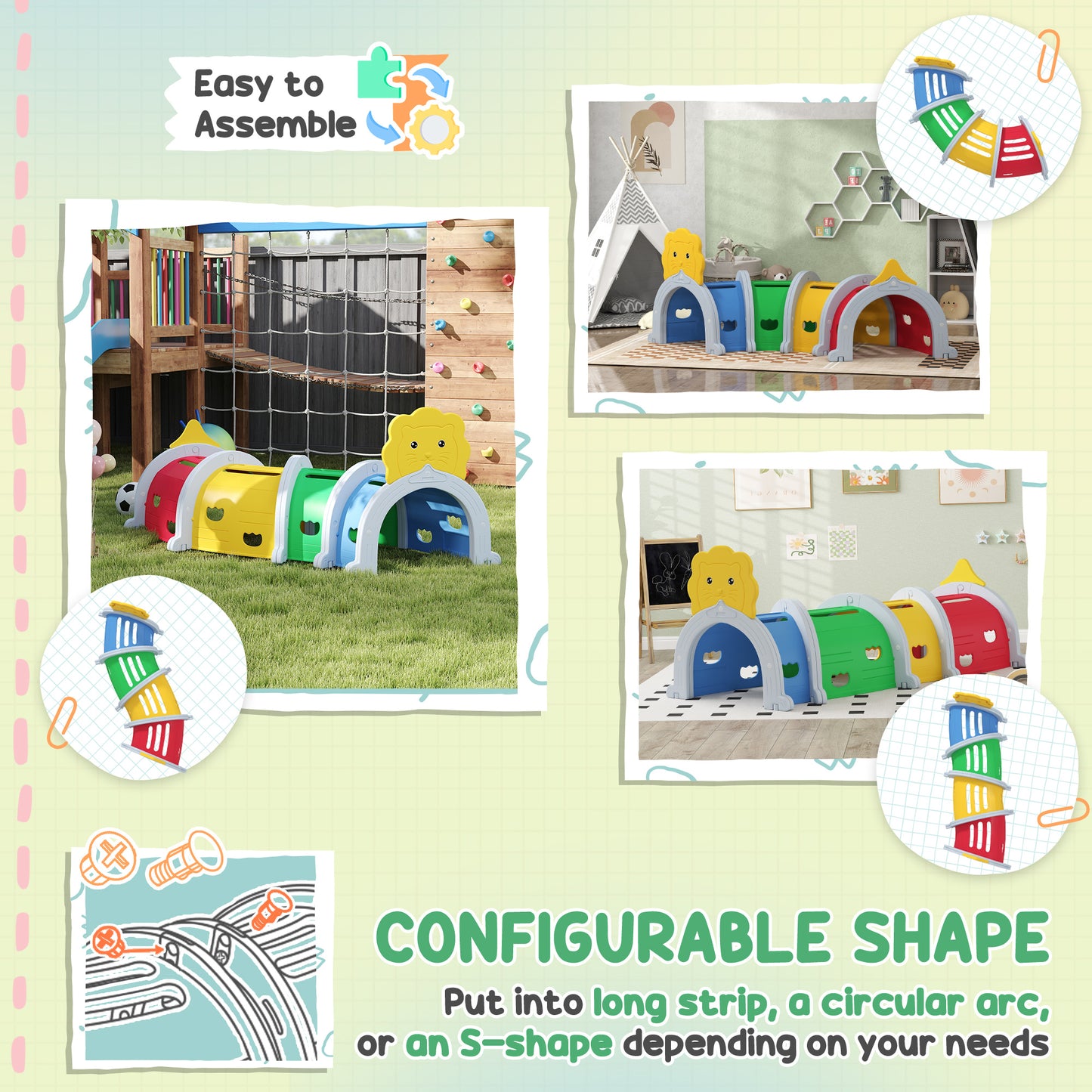 Kids Play Tunnel with Lion Design for 3-6 Years, Crawling, Climbing, Indoors & Outdoors