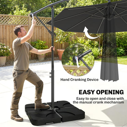 3m Overhanging Parasol, with Base, Weights and Cover - Black