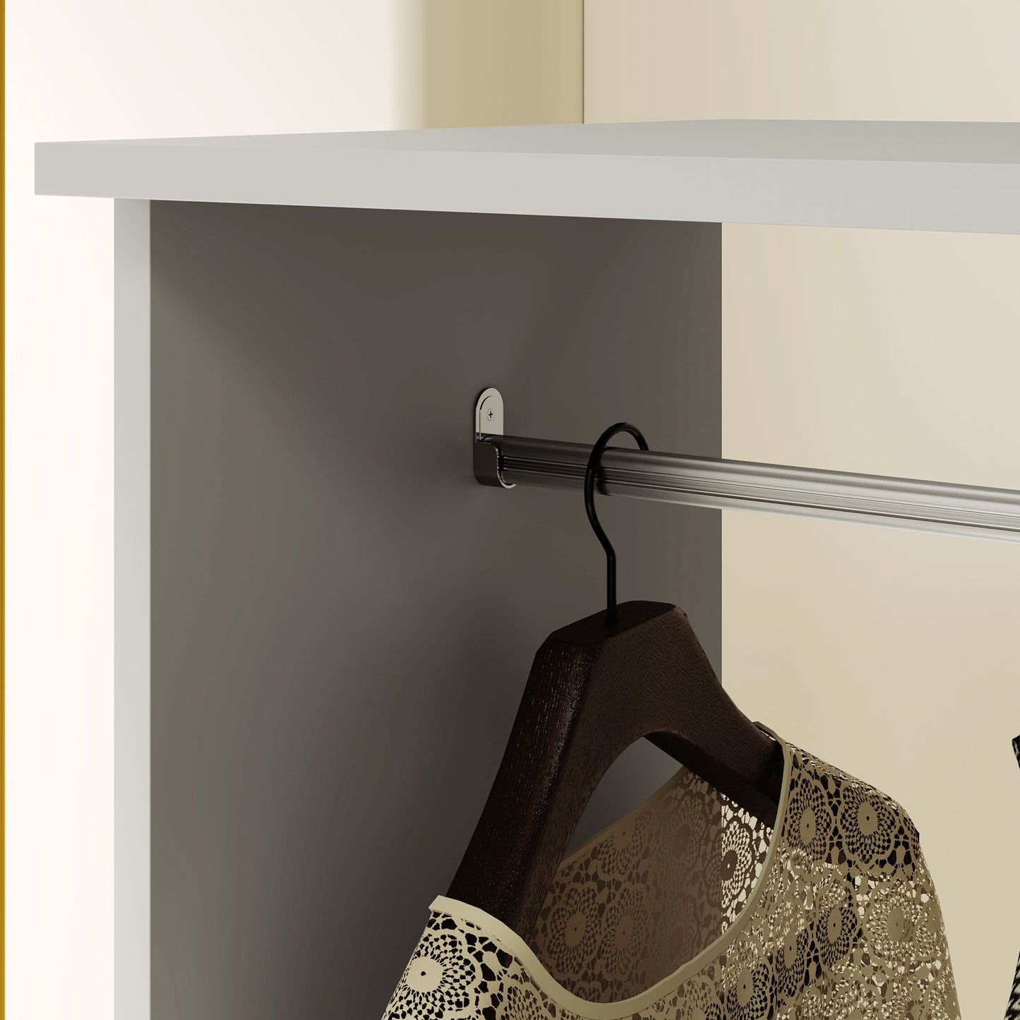Open Wardrobe on Wheels, Bedroom Wardrobe with Clothes Hanging Rail, 3 Storage Shelves, Mobile Garment Rack for Cloakroom