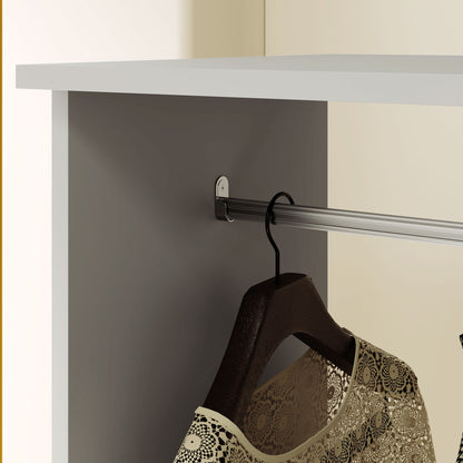 Open Wardrobe on Wheels, Bedroom Wardrobe with Clothes Hanging Rail, 3 Storage Shelves, Mobile Garment Rack for Cloakroom
