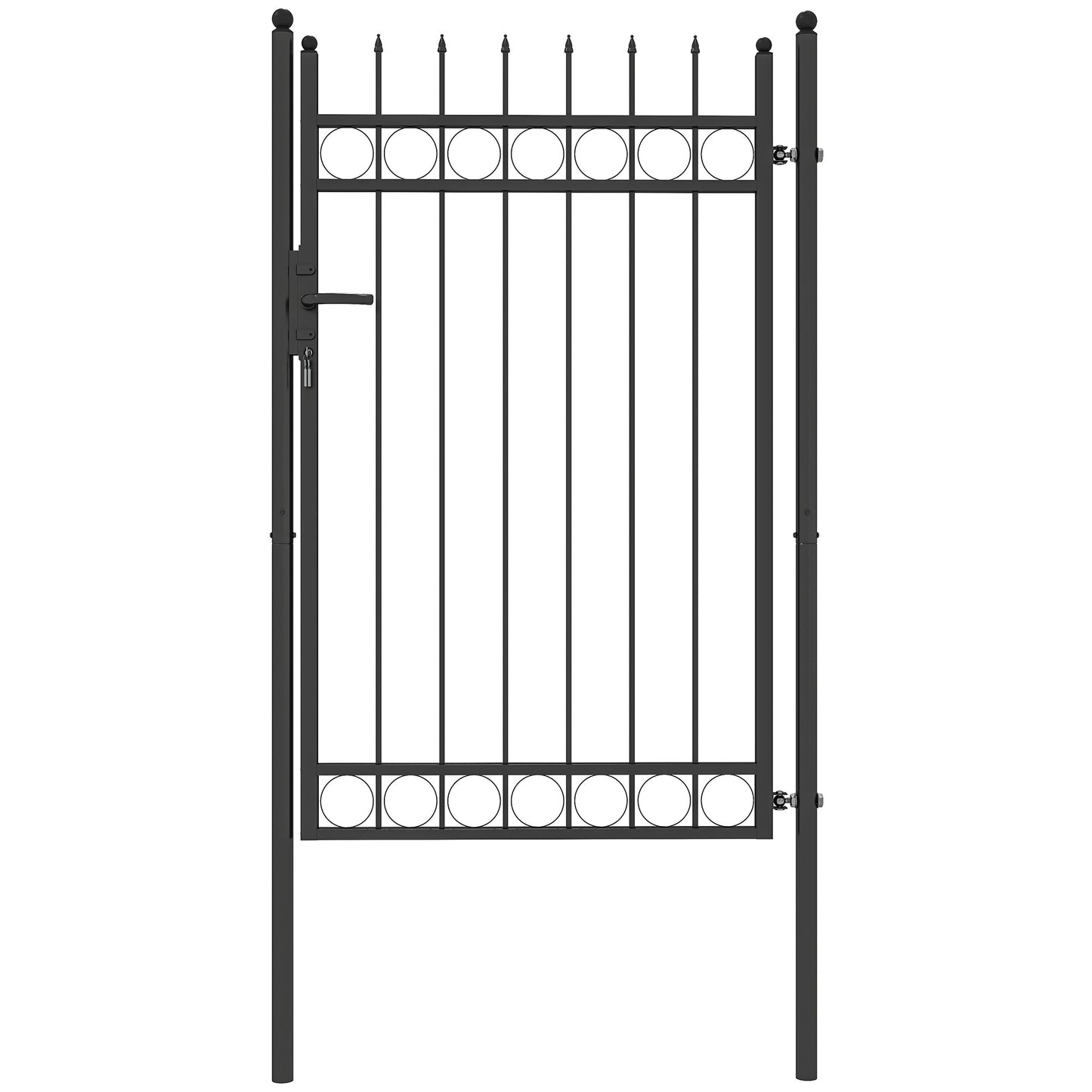 Galvanised Steel Garden Gate, Outdoor Fence Gate Security Barrier with Lock, Keys and Handle, Outdoor Entrance Way Door