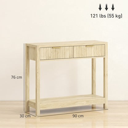 Modern Console Table with Fluted Panel Drawers, Narrow Hallway Table with Shelf for Entryway, Living Room, 90 x 30 x 76 cm