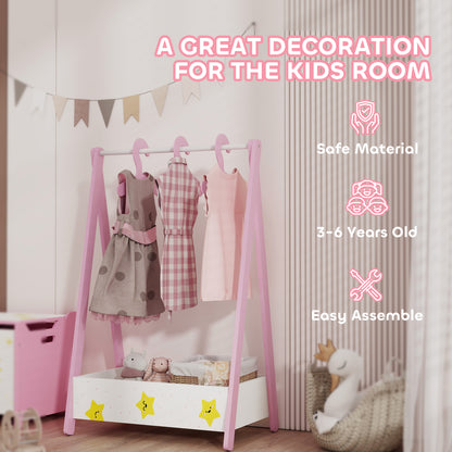 Baby Clothing Rack with Hangers, Storage Shelf for Bedroom, Star Theme, for Ages 3-6, Pink