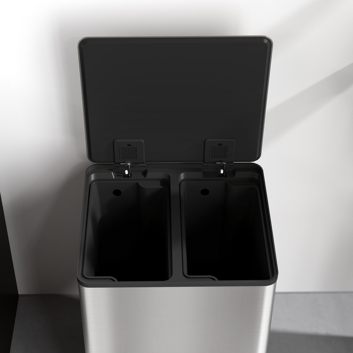 30L Dual Compartment Stainless Steel Bin, with Deodoriser Holders - Silver Tone