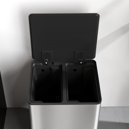 30L Dual Compartment Stainless Steel Bin, with Deodoriser Holders - Silver Tone