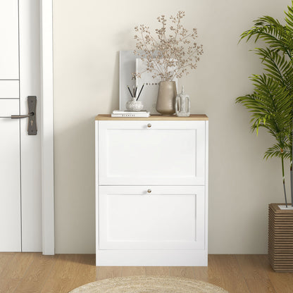Two Flip Drawer Shoe Cabinet - White