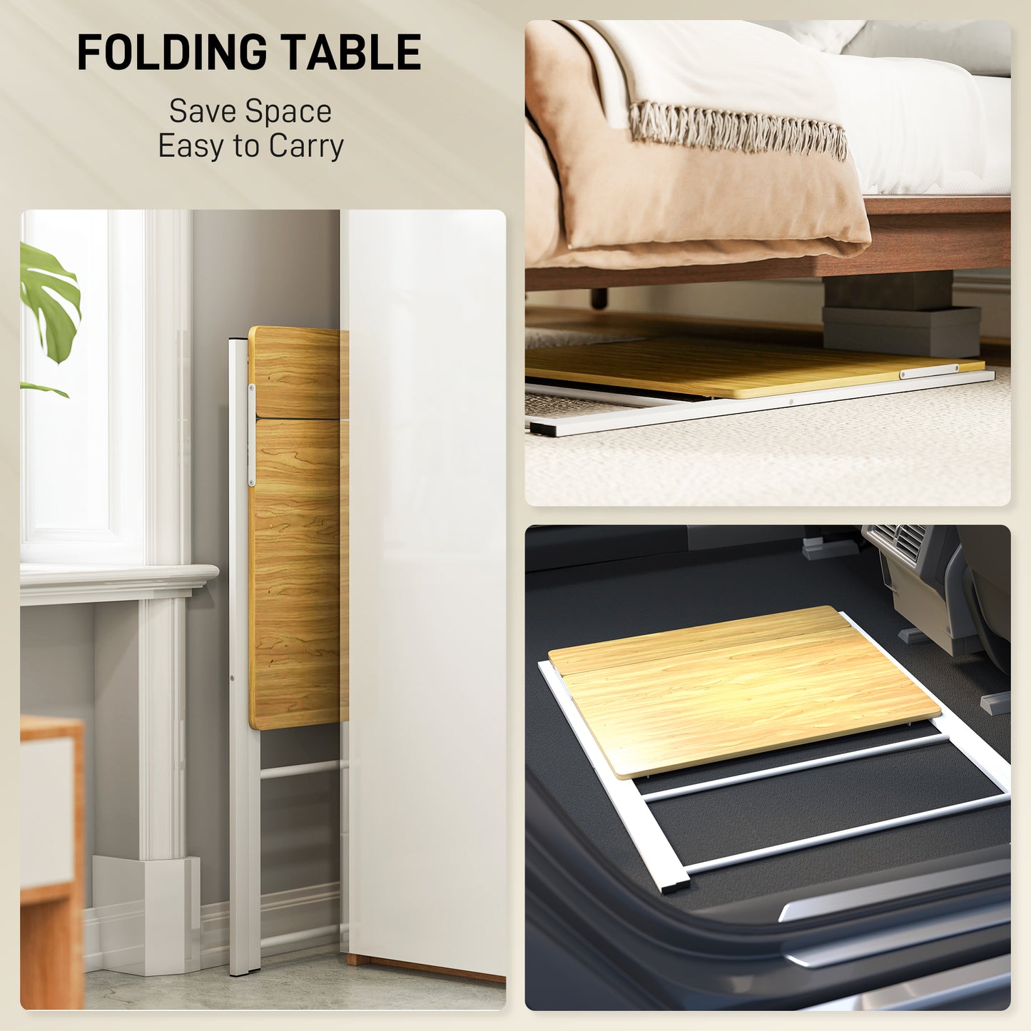 Compact Folding Desk for Small Spaces, Foldable Computer Desk with Storage Shelf for Home Office, 2-Tier Study Writing Table
