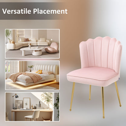 Velvet-Feel Shell Accent Chair with Metal Legs and Comfort Padding - Pink