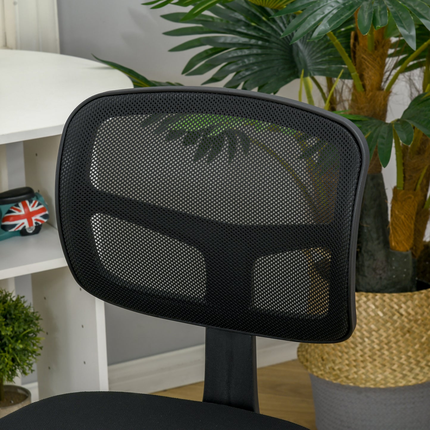 Small Office Chair without Arms, Ergonomic Swivel Mesh Desk Chair with Curved Back and Wheels, Height Adjustable
