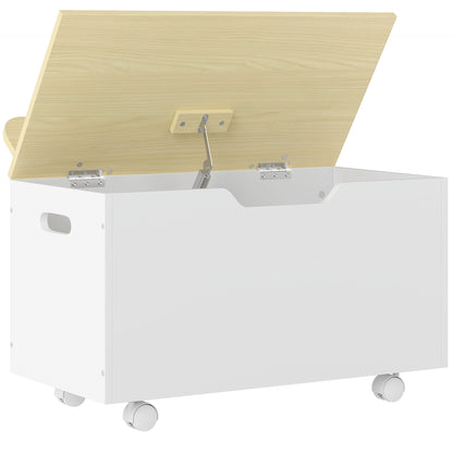 Toy Box with Lid, Toy Chest with Wheels and Safety Hinges, Toddler Storage Organiser for Playroom, Bedroom, White