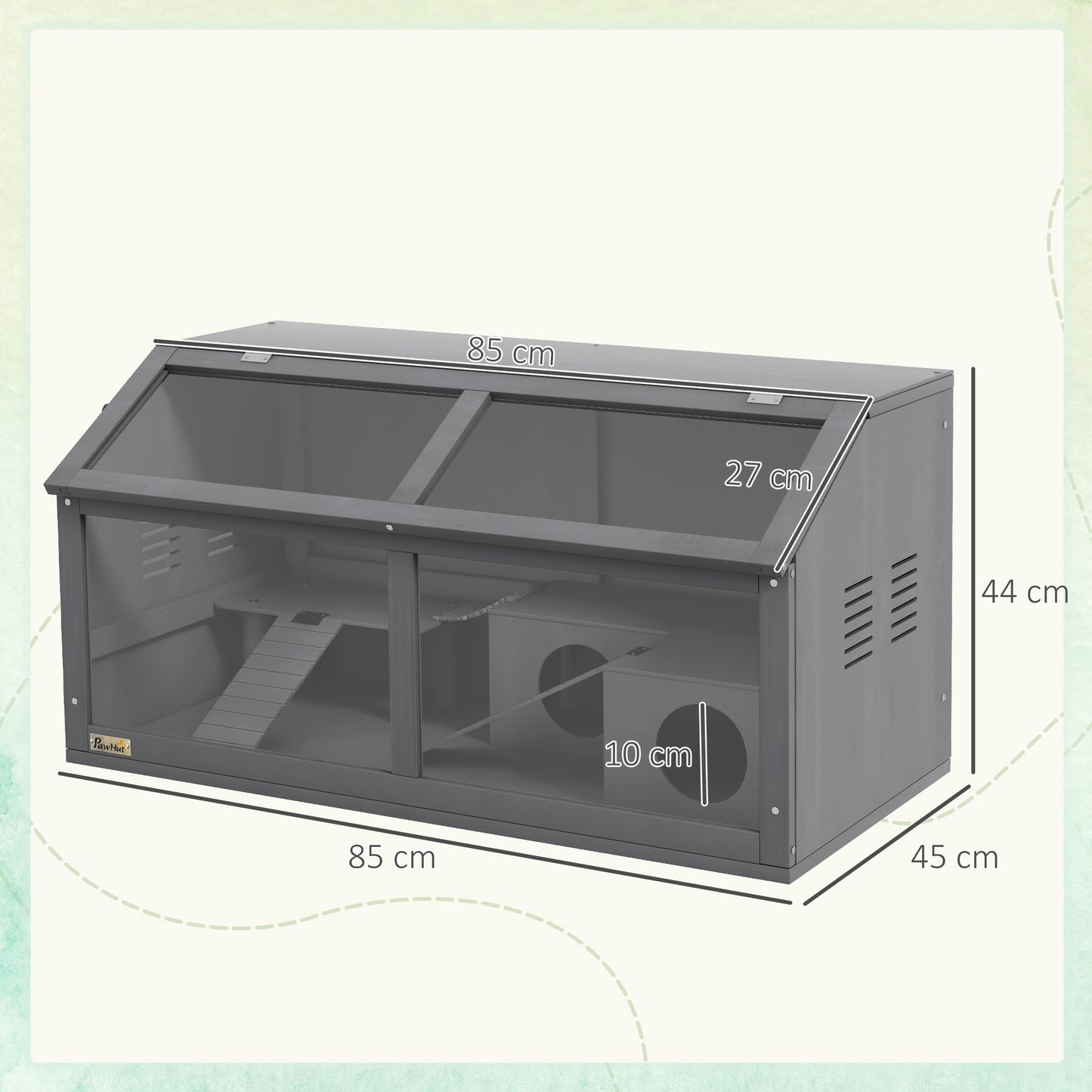 Hamster Cage, Wooden Small Animal Cage for Gerbils, Mice w/ Suspension Bridge, Openable Top, Hut, 85 x 45 x 44cm - Grey