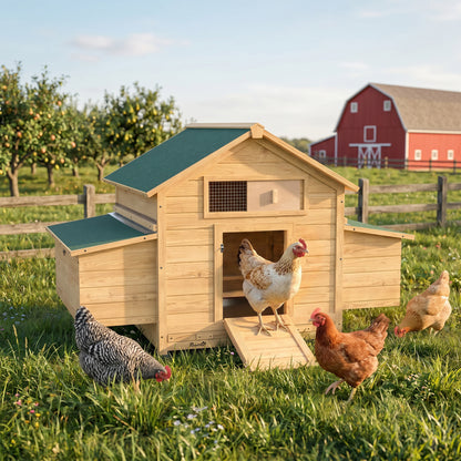 Chicken Coop, Wooden Outdoor Hen House with Nesting Box, Openable Waterproof Top, Pull-Out Tray, 150 x 100 x 97cm