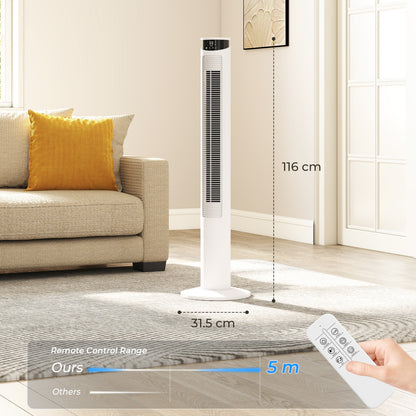 Tower Fan with WiFi Control Standing Floor Fan with Remote Control 116 cm White