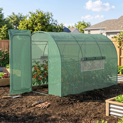 Large Polytunnel Walk In Greenhouse, Plant Gardening Tunnel Green House with Metal Hinged Door