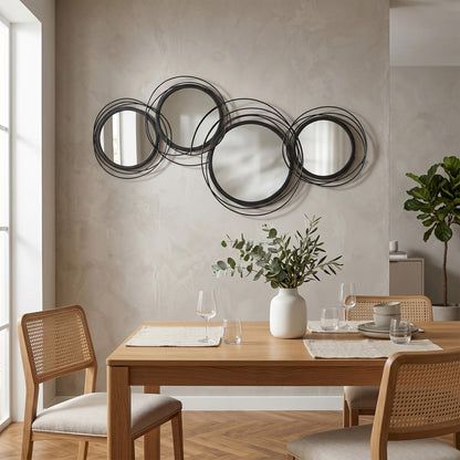 Metal Wall Art 56cm Modern Decorative Mirror Decor for Living Room Bedroom Dining Room, Black