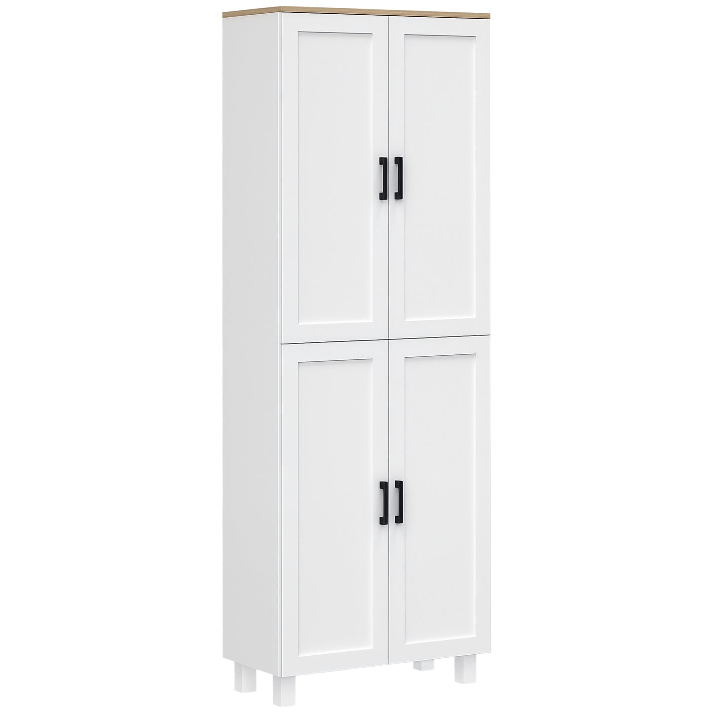Freestanding Kitchen Cupboard, 4-Door Storage Cabinet Organiser with Adjustable Shelves White Wood Effect