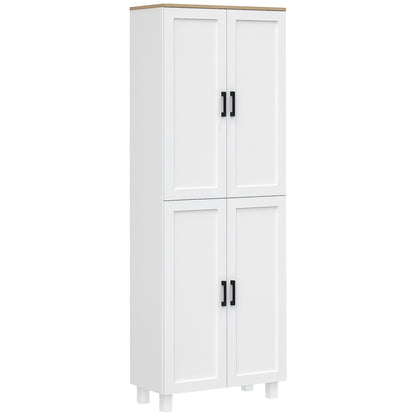 Freestanding Kitchen Cupboard, 4-Door Storage Cabinet Organiser with Adjustable Shelves White Wood Effect