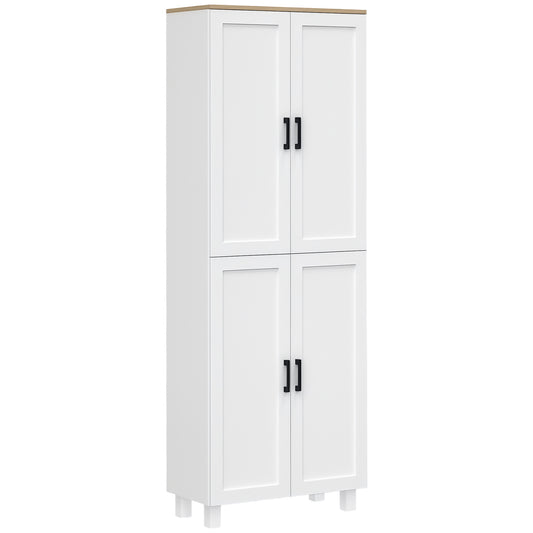Freestanding Kitchen Cupboard, 4-Door Storage Cabinet Organiser with Adjustable Shelves White Wood Effect