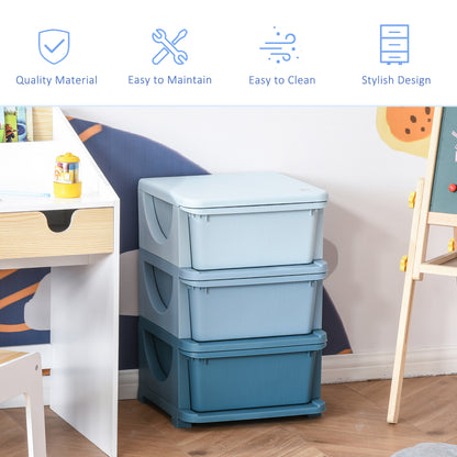 3 Drawers Plastic Kids Storage Units, 3 Tier Children Toy Chest for Nursery, Playroom, Bedroom, Blue