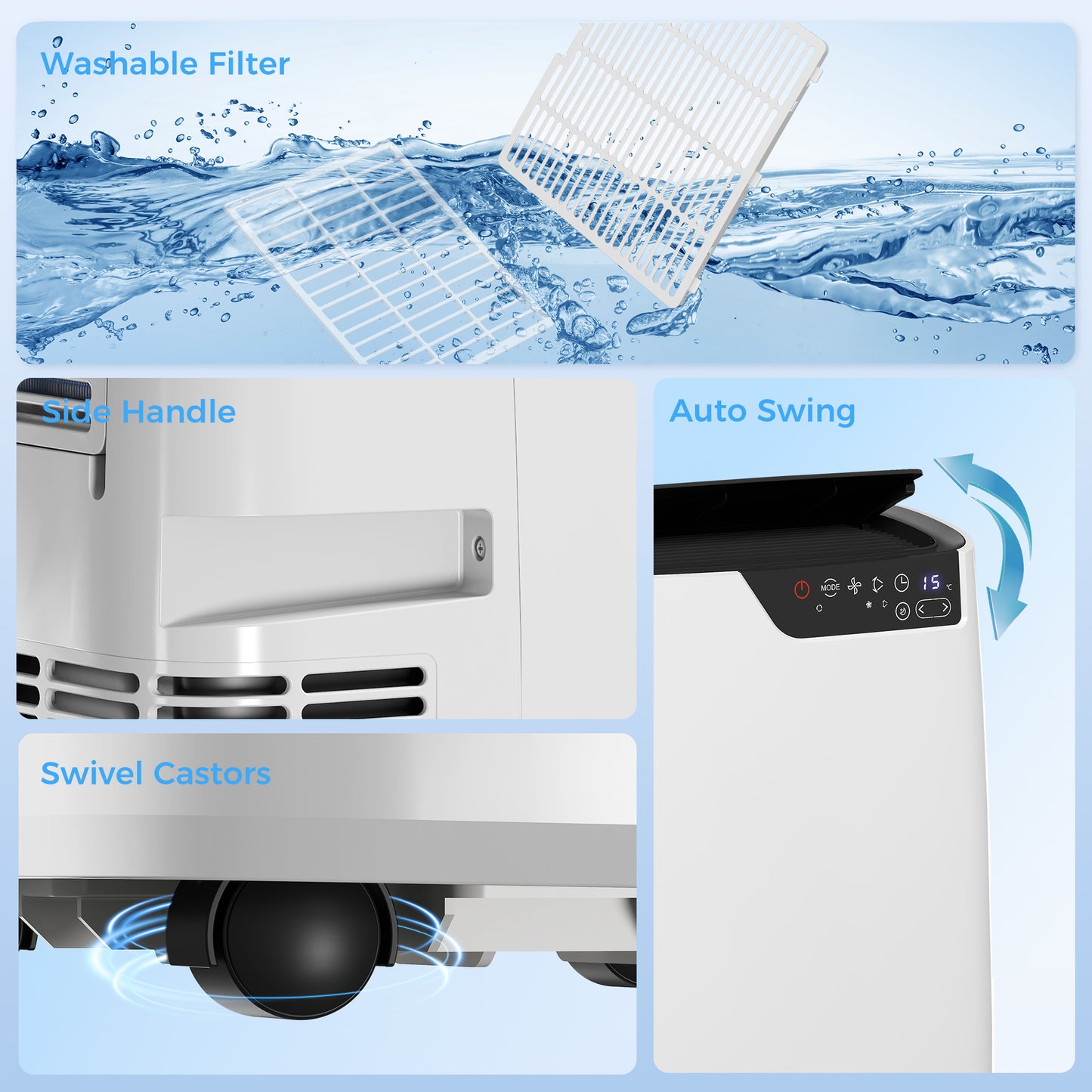 Portable Air Conditioner 14000 BTU, 4-in-1 AC Unit with Cool, Dehumidifier, Fan, Sleep Mode, WiFi Voice Remote Control
