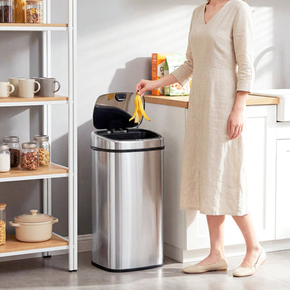 68L Automatic Sensor Bin, Touchless Stainless Steel Kitchen Rubbish Bin, Hands-Free Infrared Waste Dustbin