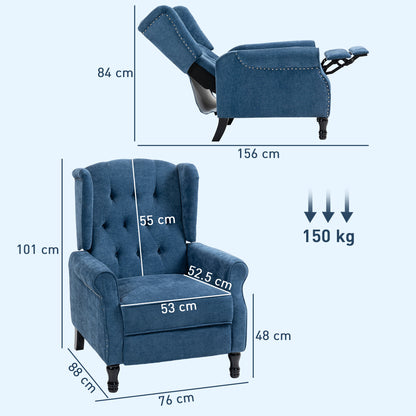 150° Reclining Vintage Armchair, with footrest, Royal Blue