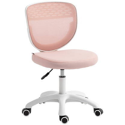 Office Chair, Armless Computer Desk Chair with Breathable Mesh, Adjustable Height, Swivel Wheels, Pink