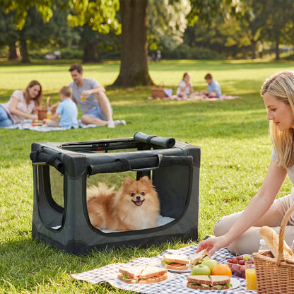 Soft Dog Crate Pet Travel Crate 60 x 42 x 43 cm with Removable Pad Mesh Window Army Green