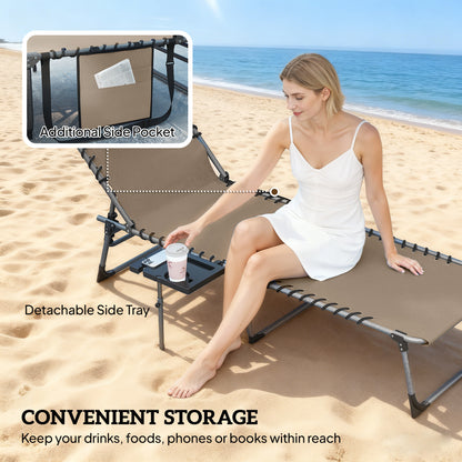 Five-Position Reclining Sun Loungers Set of 2 - Beige